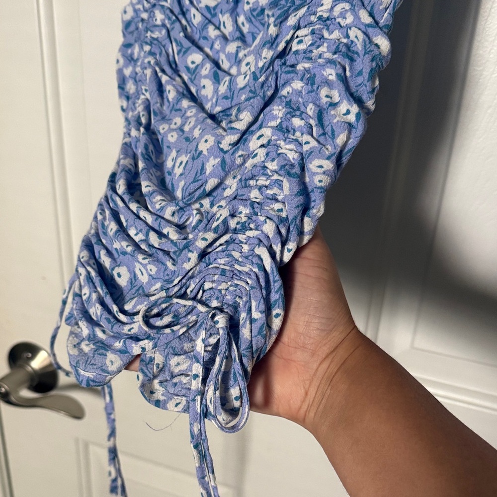 Blue Floral Ruched Mini Dress - Picture 4 of 5